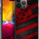 DJSOK iPhone 15 Pro Max Case, Black red Wood Grain American Flag, Bumper, TPU, Anti-Scratch, Reinforced Corners, for Men & Women