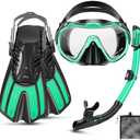 CTSAYTL Snorkeling Gear for Adults, 4 in 1 Travel Size Mask Fins Snorkel Set with Panoramic View Anti Fog Mask, Dry Top Snorkel, Trek Fins and Travel Bag, Snorkel Gear for Swimming Diving Snorkeling, Size: L/XL(42-47)