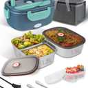 SOHIDA Electric-Lunch-Box-Heated-Food Warmer, 80W Heating Lunchbox for Adults, 2 Pack 1.5L Stainless Steel Containers, 12/24/110V Portable Warmer for Work/Car Lonchera Elctrica Porttil (Green)