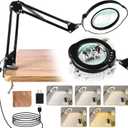 10X Magnifying Glass with Light and Stand, LED Desk Lamp with Clamp, 5 Color Mode, 10 Dimmable Levels, Hands Free for Reading Crafts Jewelry Sewing Close Work (Black)