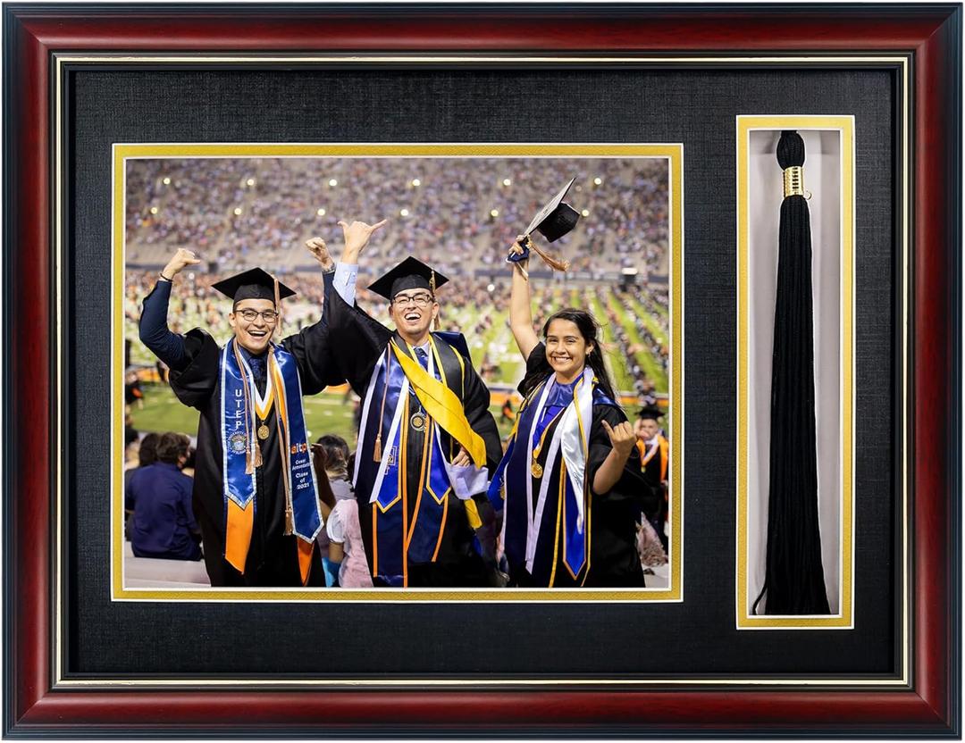 Graduation Picture Frame 8x10 with Tassel Holder, Class of 2025 Shadow Box Graduation Decoration Gift, Mahogany Photo Frame