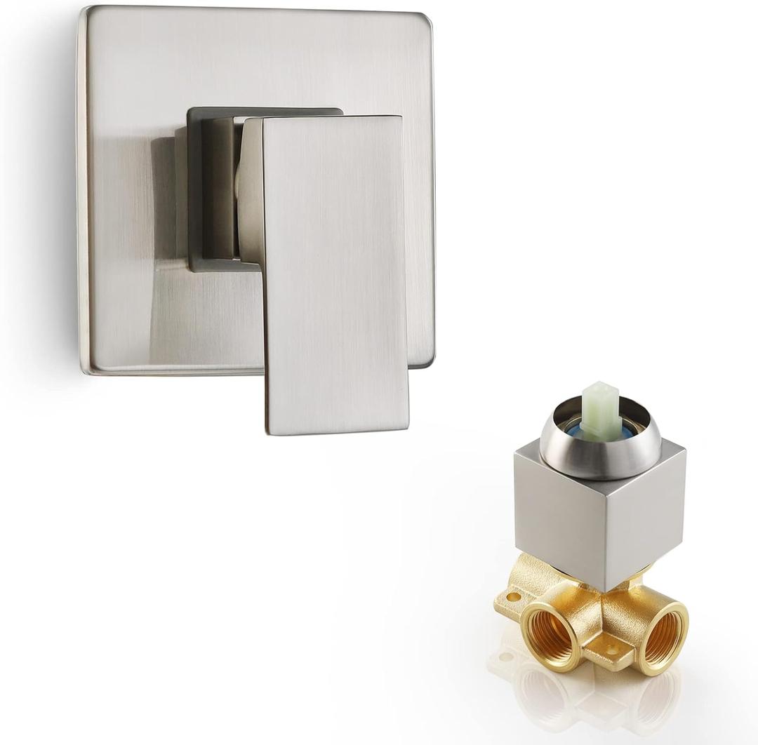 Dr Faucet Shower Valve Kit, Single Handle Mixing Valve Shower Control Valve Kit Single Function Rough-In Valves Set, Brushed Nickel Tub Valve and Trim Kit