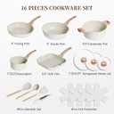 Kikcoin 16Pcs Ceramic Pots and Pans Set Non Stick, Includes a 9.5" Grill Pan, Induction Kitchen Cookware Sets, White Nonstick RV Kitchen Camping Cooking Sets Stackable (PTFE, PFOS, PFOA Free)