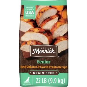 Merrick Premium Grain Free Dry Senior Dog Food, Wholesome and Natural Kibble, Real Chicken and Sweet Potato - 22.0 lb. Bag