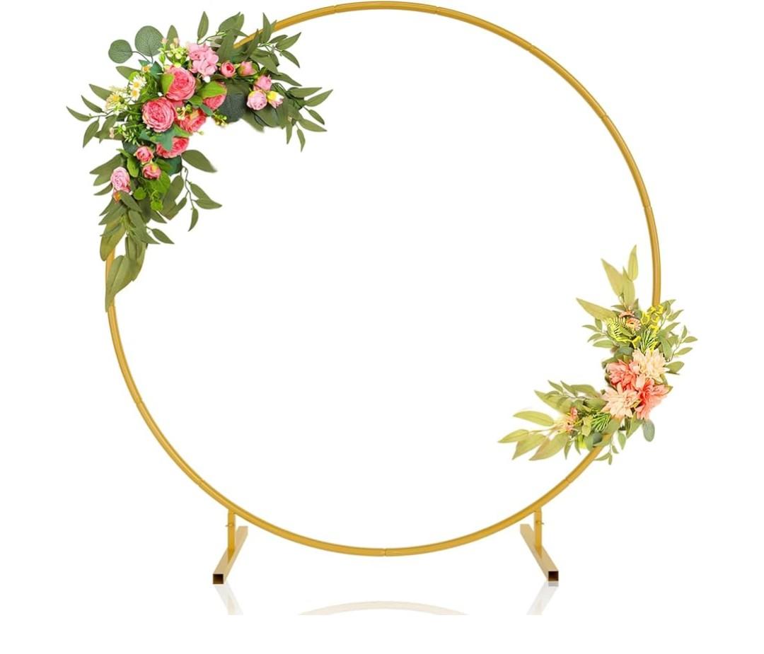 Xeapoms 6.6ft Round Backdrop Stand, Stable Balloon Arch Stand, Metal Wedding Arch Backdrop Stand Circle Backdrop Stand Frame for Wedding, Birthday Party, Baby Shower Decoration (Gold)