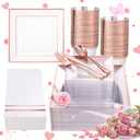 Festiva 350Pcs Rose Gold Plastic Plates - Clear Rose Gold Disposable Dinnerware Sets for 50Guests include 100 Plates 50 Cups 50Plastic Cutlery 50Napkins for Party&Wedding& Mother's Day