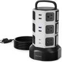 10ft Power Strip Tower JACKYLED Surge Protector Electric Charging Station with 13A 12 Outlets 6 USB Ports Heavy Duty Extension Cord for Home Office Computer Nightstand Laptop Phone White Black