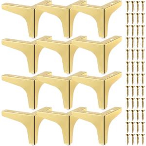 Chumia 12 Pieces 4 Inch Metal Triangle Furniture Legs Modern Style Dresser Sofa Feet DIY Replacement Legs for Chairs Table Cabinet Cupboard Sofa Couch Ottoman(Gold)