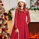 Arshiner Girls's Contrast Mesh Puff Long Sleeve Party Dress with Pockets (Red, 16)