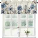 Kitchen Curtains Valances, Flower Butterfly Dragonfly Vintage Blue Floral Spring Summer Short Rod Pocket Valances for Windows for Bedroom, Bathroom, 1 Panel, 42" W x 12" L (42"W x 12"L (Pack of 1), Floweryku2417)