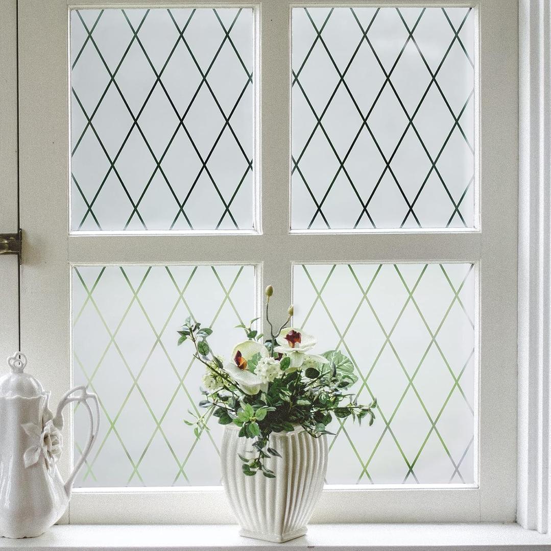 VELIMAX Lattice Frosted Window Film Window Privacy Film Static Cling Window Vinyl Opaque Glass Sticker Non Adhesive Anti-UV 23.6x78.7 inches