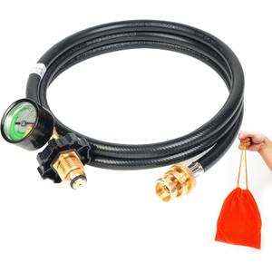 Propane Hose Adapter 1lb to 20lb Converter with Gauge for 5 lb to 40 lb Tank,Standard P.O.L Tank,Fitting for Weber Q Grill, Buddy Heater Coleman Blackstone Tabletop Griddle More Portable Grills (6 Feet)