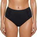 Zmart Women High Waist Bikini Bottoms - Full Coverage Ruched Bathing Suit Swim Bottom Swimsuits Swimwear (Medium, Black)