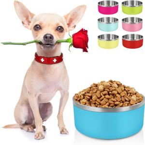 Stainless Steel Dog Bowls for Small Medium Sized Dogs Non Slip,Insulated Dog Bowl,Pet Bowl for Food and Water,Rustproof(40oz,Blue)
