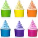 Boao 100 Set 5 oz Ice Cream Cups with Spoons Disposable Paper Sundae Dessert Bowls Summer Party Supplies (Colorful Style)