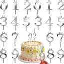 Reusable Number Birthday Candle Holder Set, Digital Birthday Cake Candle Holders Set, Silver Cake Topper Decorations, Adjustable Candles Stand, Party Cakes Accessories (2sets)
