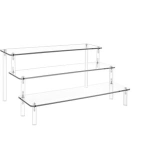 Wanateber 1PC Acrylic Display Risers, Clear Shelf 3-Tier Cupcake Display Stand for Perfumes Organizer Food Desserts Stand Dolls Display, Acrylic Display Stand for Organizer and Decoration