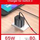 65W Switch 2 Charger with 10FT(3M) Cable - GaN3 AC Power Adapter for Nintendo Switch/OLED/Lite & Steam Deck/OLED, Original Quality, Supports 4K TV Mode, PD3.0 Fast Charger for PS4 Controller, Galaxy