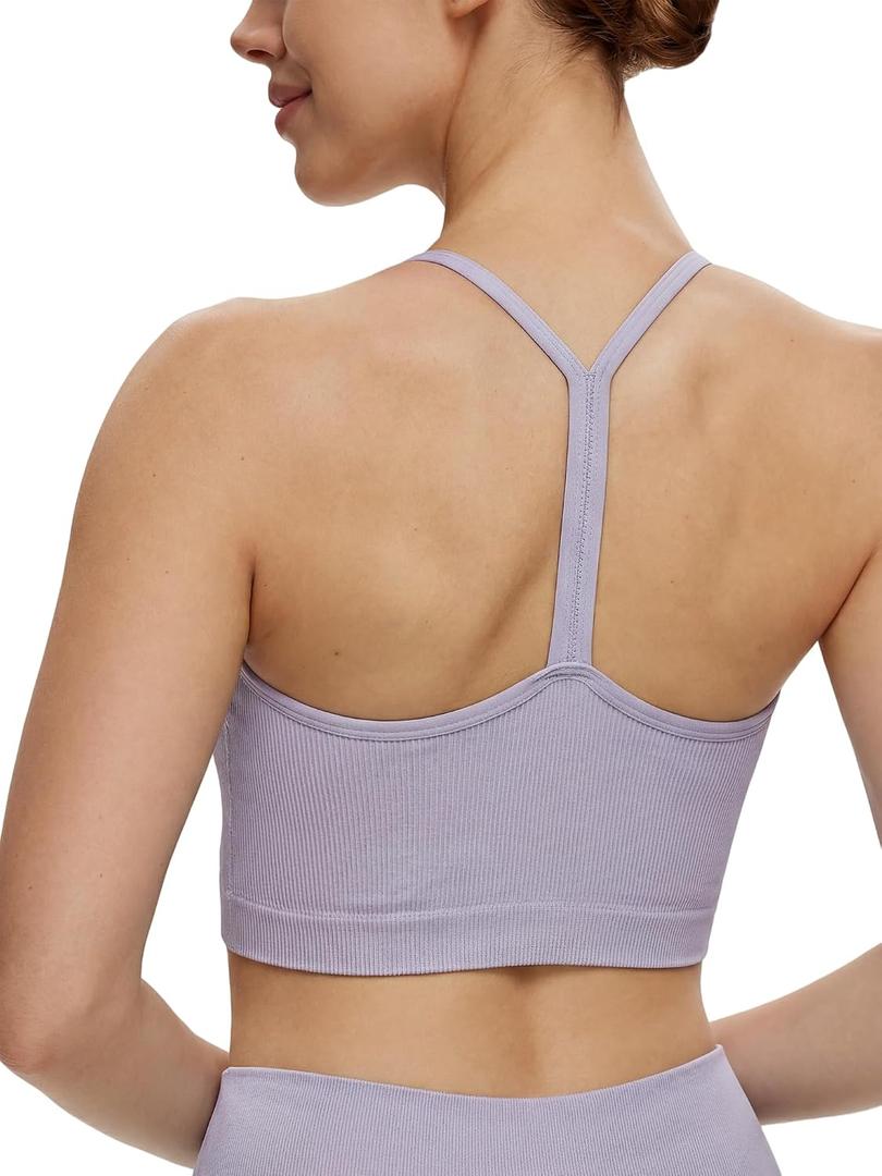 NANJI Seamless Sports Bra for Women - Padded Racerback Y Bra Low Impact Removable Pad for Fitness Gym Yoga Workout Top (Purple, M)