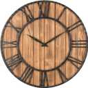 Oldtown Rustic Farmhouse Metal & Solid Wood Noiseless Wall Clock (Wood, 30-inch)
