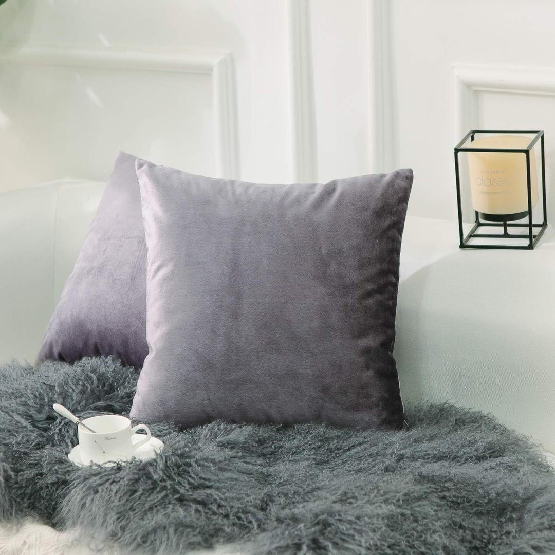 Home Brilliant 18x18 Accent Pillowcases Solid Velvet Decorative Super Soft Bed Throw Pillows Cover for Bedroom Car Indoor Body Teengilrs Babygirl(2 Pieces), 45x45 cm, Lilac
