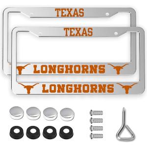 2 Packs for Texas Longhorns License Plate Frames,2 Holes Silver License Plate Holder,Universal Aluminum Tag Frame for License Plate for Front and Rear Car Tags