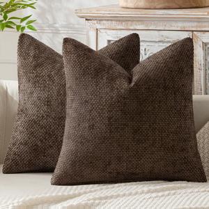 MIULEE Pack of 2 Couch Throw Pillow Covers 16x16 Inch Neutral Dark Brown Boho Accent Decorative Pillow Covers Soft Chenille Farmhouse Cushion Covers for Home Decor Bed Sofa Living Room