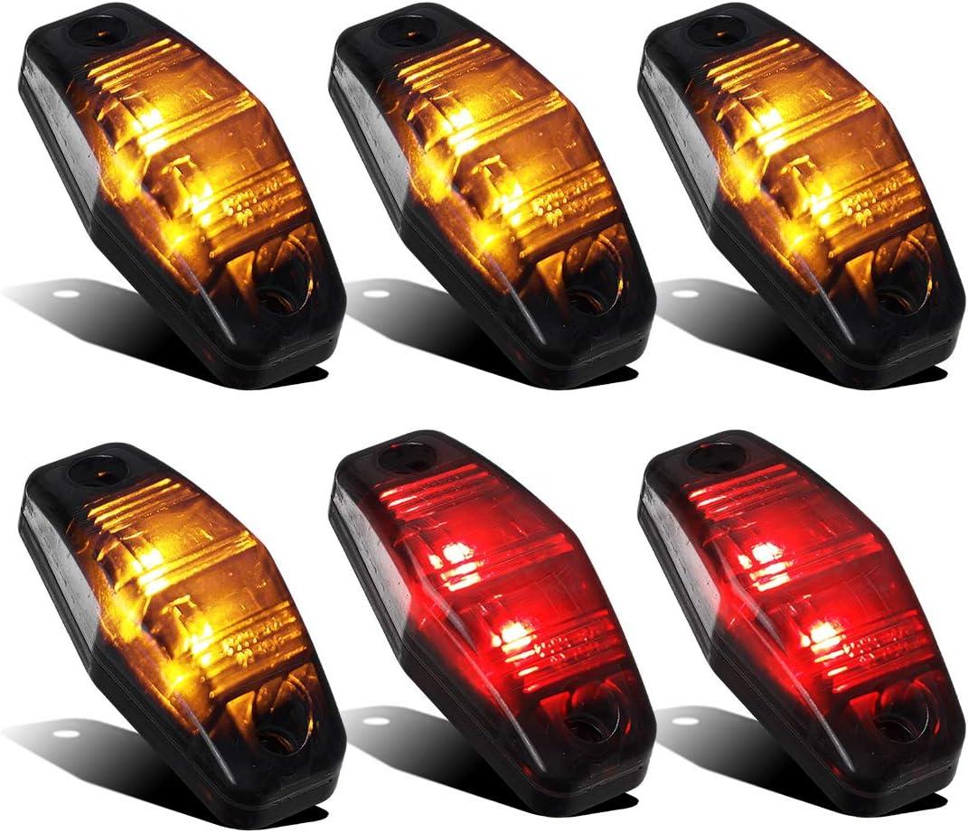 Partsam 4pcs Amber + 2pcs Red Universal Trailer Smoked Side Marker Lights Surface Mount 2 Diodes, Sealed Mini LED Clearance or Identification Lights for Pickup Truck RV Camper (2.54" x 1.06")