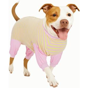 LovinPet Dog Recovery Suit for Large Medium Dogs - Full Coverage Dog's Bodysuit Wound Protective Surgical for Abdominal Wounds After Surgery Anti-Licking Cut-Out Design of Abdomen,Buttons,M (Yellow Pink)
