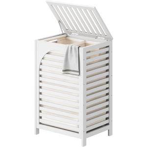 Laundry Hamper with Lid (16.9 * 13 * 26.5inches) Large Bamboo Laundry Bin Basket 85L Clothes Hamper with 1 Removable Bag Storage baskets for Bathroom (White)