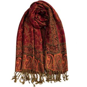 AUSEKALY Pashmina Feel Shawls Wraps for Women Rave Scarf Soft Silky Reversible Men Scarves (Burgundy)