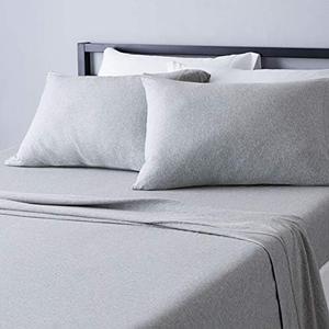 Amazon Basics 4 Piece Bed Sheet Set, 100% Cotton Jersey, Includes Super Soft, Flat and Fitted Sheets, Pillowcase, Full, Gray, Solid