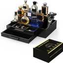 Cologne Organizer for Men,3 Tier Cologne Stand with 2 Drawer and Side Extended Storage Space,Wood Perfume Stand OrganizerGreat Gift Packing Box for Men and Women-Black