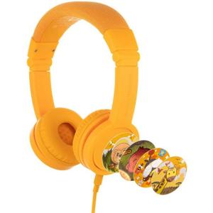 BuddyPhones Explore Plus | Foldable Kids Wired Headphones, Built-in Audio Sharing Cable with in-Line Mic - SafeAudio Volume-Limiting for Kindle, iPad, iPhone, or Android (Sun Yellow)