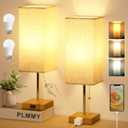 Table Lamp for Bedroom Set of 2, Bedside Lamps with 3 Color Temperatures Night Light, Lamp for Night Stands with AC Outlet and Square Shade, Pull Chain Small Desk Lamp for Living Room Home Decor (18 inch, Flaxen Shade-Wood Base)