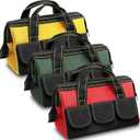 Sanwuta 3 Pack Tool Bag for Men with Waterproof Hard Bottom, Heavy Duty Tool Bag Wide Mouth Tote for Various Instrument, Electrician Carpenter Mechanic (16 Inch, Red, Army Green, Yellow)