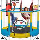 55" Indoor & Outdoor Trampoline for Kids with Enclosure, Toddler Trampoline with Adjustable Gymnastics Bar & Toys, No-Gap Safety Design