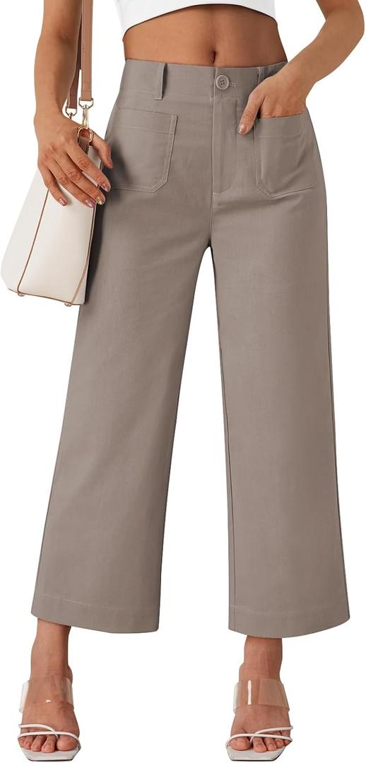 LILLUSORY Womens Linen Pants Wide Leg 2025 Summer Beach Vacation Outfits Clothes Lightweight Capri Capris Trendy Crop Cropped Casual Trousers (Brown)