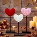 Yousoontic 3 Pack Valentine's Day Table Decor Crochet Heart Sign Centerpiece Knitted Woven Heart Shape Tall Standing Tabletop Sign for Valentines Tiered Tray Home Wedding Decoration(Multicolor)