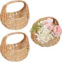 3 Pcs Rattan Half-moon Wicker Basket, Small Willow Straw Basket with Handle, Ideal for Wedding Flower Girl, Picnic, Garden Storage, and Home Decor