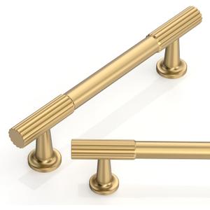 10 Pack Brushed Brass Cabinet Pulls 3.75 Inch (96mm) Kitchen Cabinet Handles Cabinet Hardware for Drawer Pulls