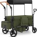 Collapsible Wagon Heavy Duty 35''L, Grocery Cart on Wheels Foldable Beach Wagon with Adjustable Handles Brakes, Portable Shopping Carts for Groceries Garden Camping Sports,170L Blue