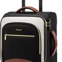 LOVEVOOK Underseat Carry On Luggage With Wheels, 16 Inch Softside Underseat Luggage Spinner, 18x14x8 inches Travel Bag With TSA Lock, Water-Resistant Lightwhight Personal Item for Travel (Black-White-Chestnut)