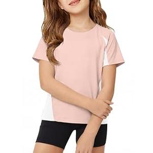 ZDC Kids Girls Athletic T Shirts Color Block Crewneck Gym Yoga Tees Casual Cute Basic Tees,  7-8, Pink