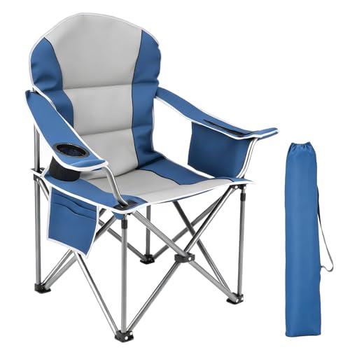 NEWBULIG Oversized Folding Camp Chair for Adults, 500 LBS Heavy Duty Support, Portable Outdoor Collapsible Chairs, with Cup Holders, Side Cooler & Pockets, for Lawn, Beach, Fishing, Hiking, Blue