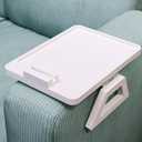 Couch Arm Tray with 360Phone,Bamboo Folding Sofa Tray,Sofa Armrest Trays Clip-On Couch Desk for Drinks,Snacks,Phone,Remote ControlWhite