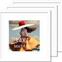 14x14 Picture Frame 3 Pack White Solid Wood for Mat 10x10 Wall Mounting Square Poster Frames