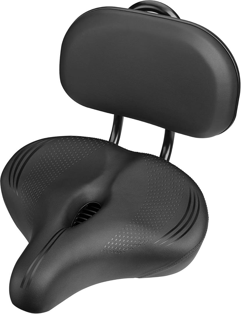 Oversized Bike Seat for Peloton Bike & Bike+, Comfort Seat Cushion Compatible with Peloton, Road or Exercise Bikes, Bicycle Wide Saddle Replacement for Men & Women, Accessories for Peloton (Black Backrest)