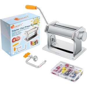 Polymer Clay Press Machine, Craft Clay Mixers Machine and 40PCS Polymer Clay Cutters Mold, Stainless Steel Handmade Clay Rolling Machine for DIY Craft - 6 Thickness Options