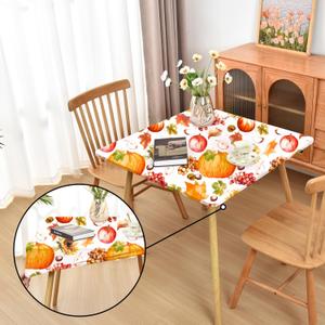 Thanksgiving Tablecloth Fitted Table Cloths with ElasticWashable Outdoor Spandex Patio Table Cover for Holiday Pumpkin and Fruits 34 x 34 Inch Square (Thanksgiving Pattern 1)